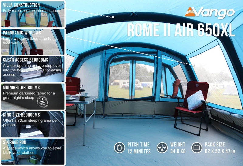 Vango Rome II 650XL Airbeam Tent - With Free Footprint 6 Vango Rome II 650XL Airbeam Tent - With Free Footprint - Image 4